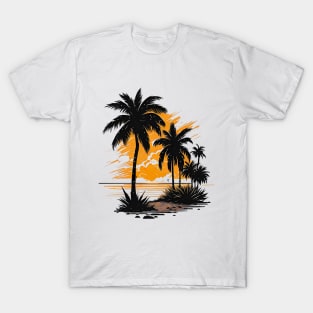 A retro sunny beach sunset and palm desing T-Shirt